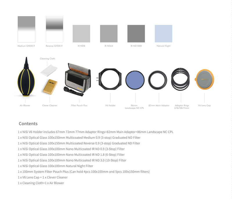 camera-filters-NiSi-Ireland-100mm-v6-Advanced-Filter-Holder-kit-contents